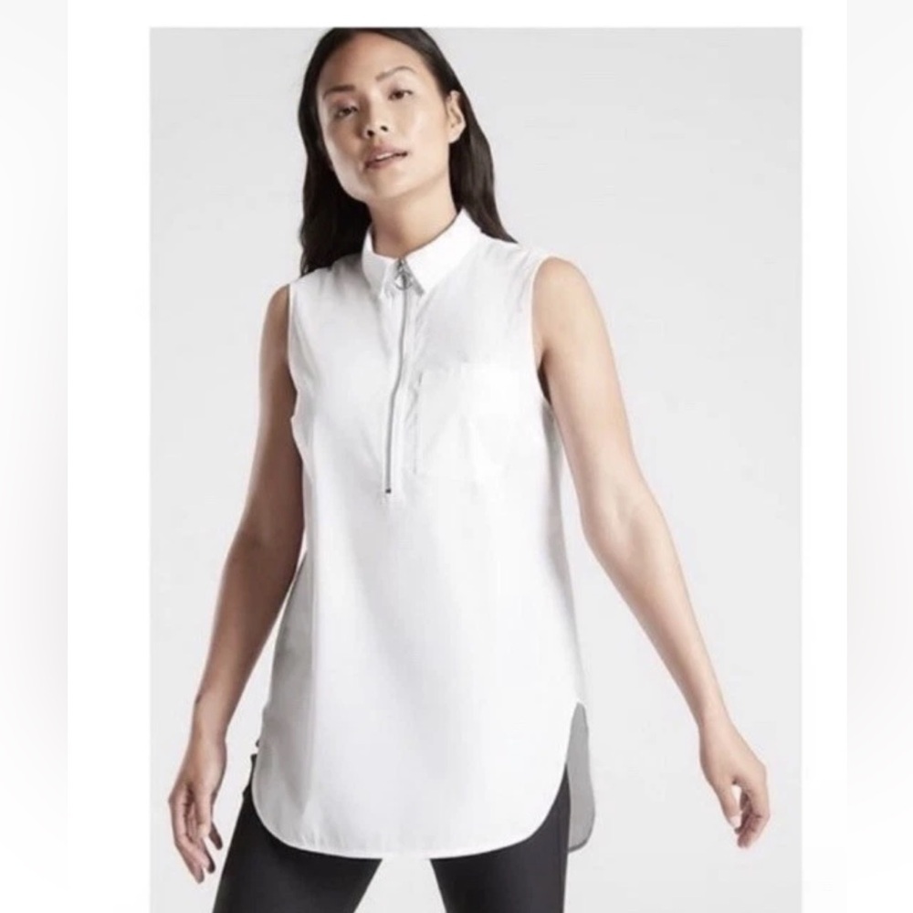Athleta Uptown shell white tank top collared women half zip cotton s